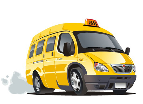 卡通黃色出租車 街道上的移動微笑